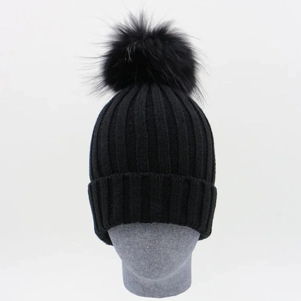 BLACK FUR POM BEANIE HAT - Picture 8 of 10